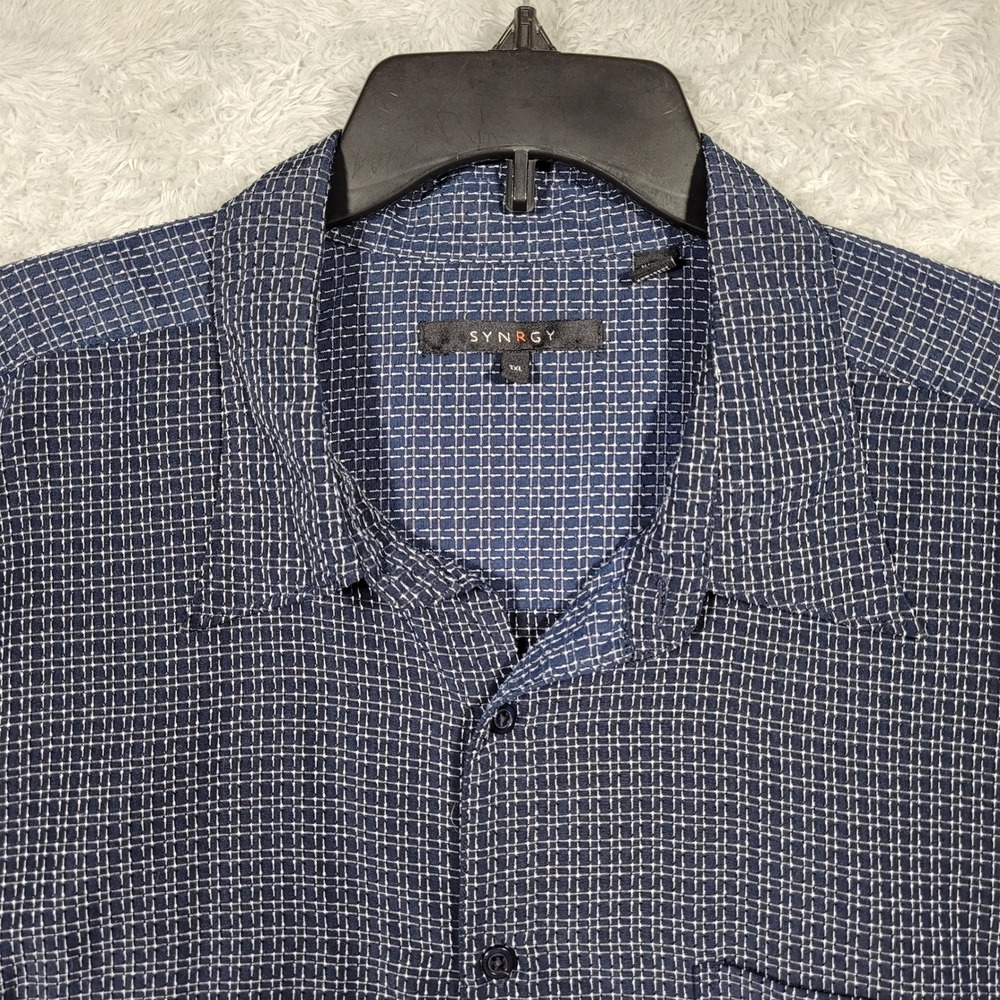 SYNRGY Mens 3XL Blue Pattern‎ Short Sleeve Button Up Casual Shirt